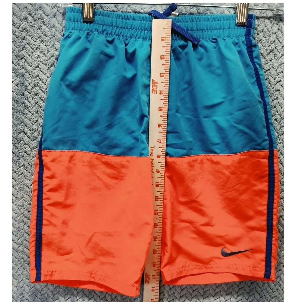 Nike Boys Swim Trunks Blue Orange Colorblock Mesh Lined Size L 147-158cm